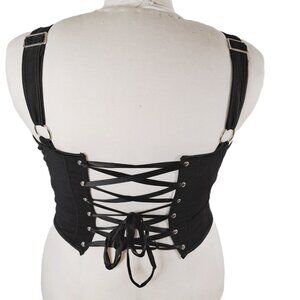Lace-Up Corset Bustier XL Black Goth Indie Adjustable Camisole Top With Boning